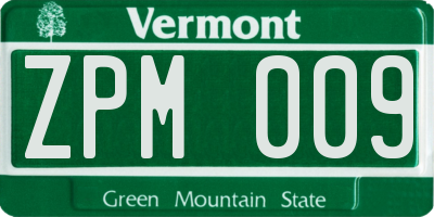 VT license plate ZPM009
