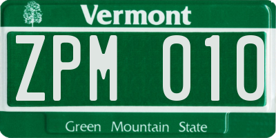 VT license plate ZPM010
