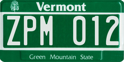 VT license plate ZPM012