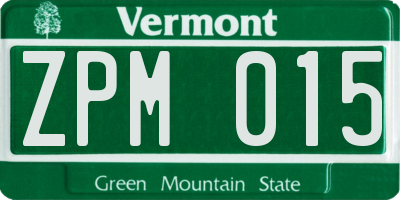 VT license plate ZPM015