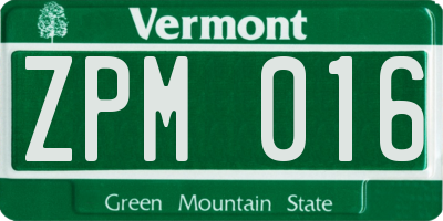 VT license plate ZPM016