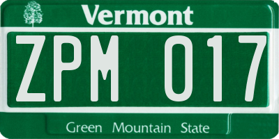 VT license plate ZPM017
