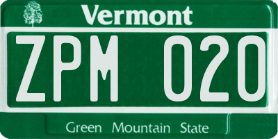 VT license plate ZPM020