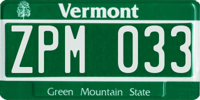 VT license plate ZPM033