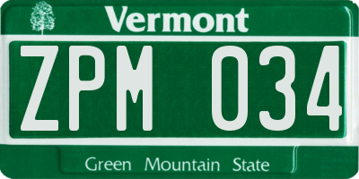 VT license plate ZPM034
