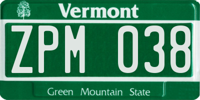 VT license plate ZPM038