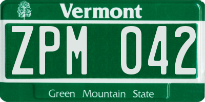 VT license plate ZPM042