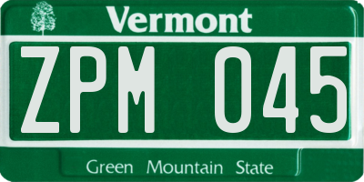 VT license plate ZPM045