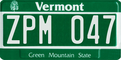 VT license plate ZPM047