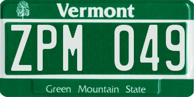 VT license plate ZPM049