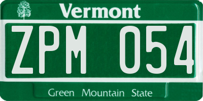 VT license plate ZPM054