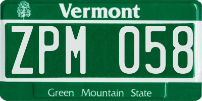 VT license plate ZPM058