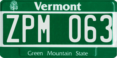 VT license plate ZPM063