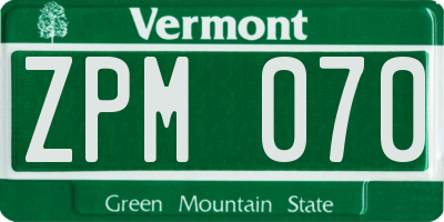 VT license plate ZPM070