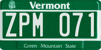 VT license plate ZPM071