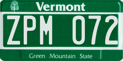 VT license plate ZPM072