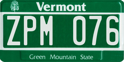VT license plate ZPM076