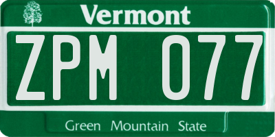 VT license plate ZPM077