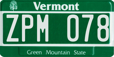 VT license plate ZPM078