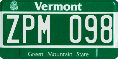 VT license plate ZPM098