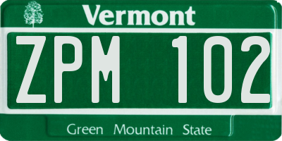 VT license plate ZPM102
