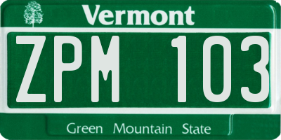 VT license plate ZPM103