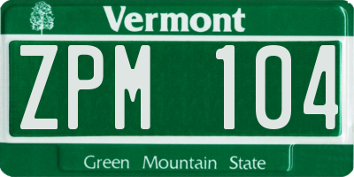 VT license plate ZPM104