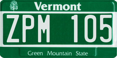 VT license plate ZPM105