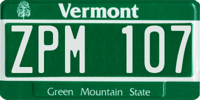 VT license plate ZPM107