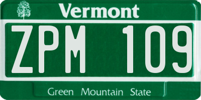 VT license plate ZPM109