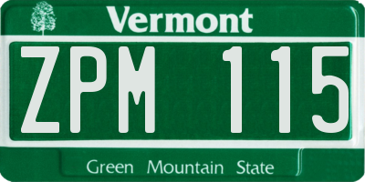 VT license plate ZPM115