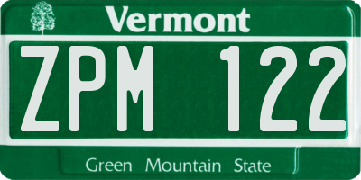VT license plate ZPM122
