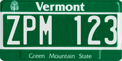 VT license plate ZPM123