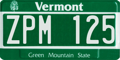 VT license plate ZPM125