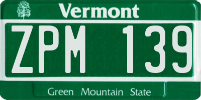 VT license plate ZPM139