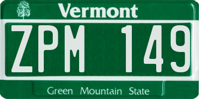 VT license plate ZPM149