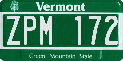 VT license plate ZPM172