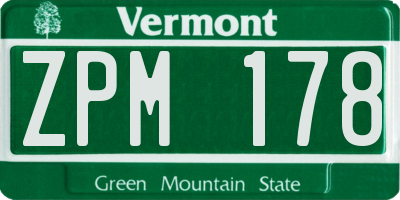 VT license plate ZPM178