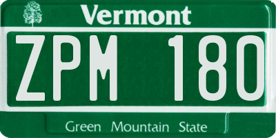 VT license plate ZPM180