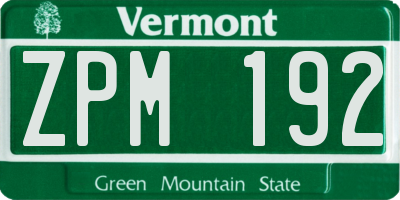 VT license plate ZPM192