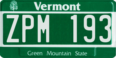 VT license plate ZPM193