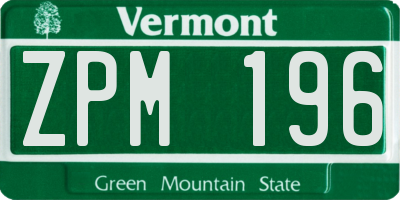 VT license plate ZPM196