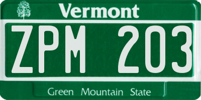 VT license plate ZPM203