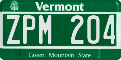 VT license plate ZPM204