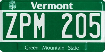 VT license plate ZPM205