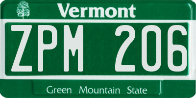 VT license plate ZPM206