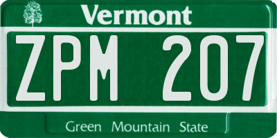 VT license plate ZPM207