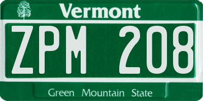 VT license plate ZPM208