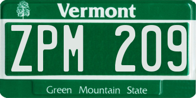 VT license plate ZPM209