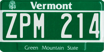 VT license plate ZPM214